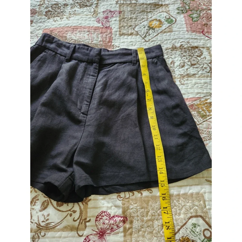Women's Lined Blend Pleated Shorts High-Rise Pockets Black Size 8‎